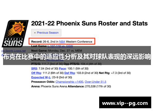 布克在比赛中的适应性分析及其对球队表现的深远影响