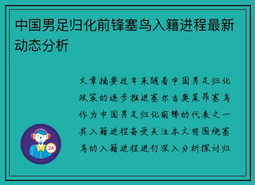 中国男足归化前锋塞鸟入籍进程最新动态分析